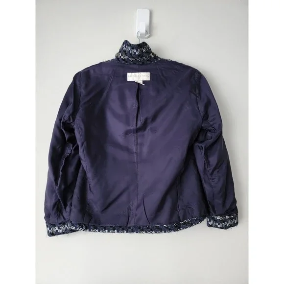 Doncaster Womens Single-Breasted Blazer Jacket Navy Blue Cotton-Silk Blend Sz 10 - Picture 5 of 9